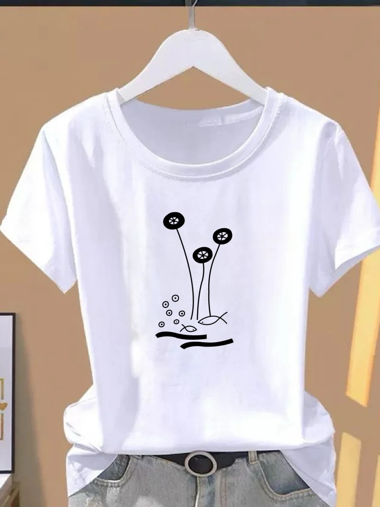 

Casual Style round Neck Short Sleeve T-Shirt Women's Loose Fit Printed Top Fashionable Age-Defying Summer Essential