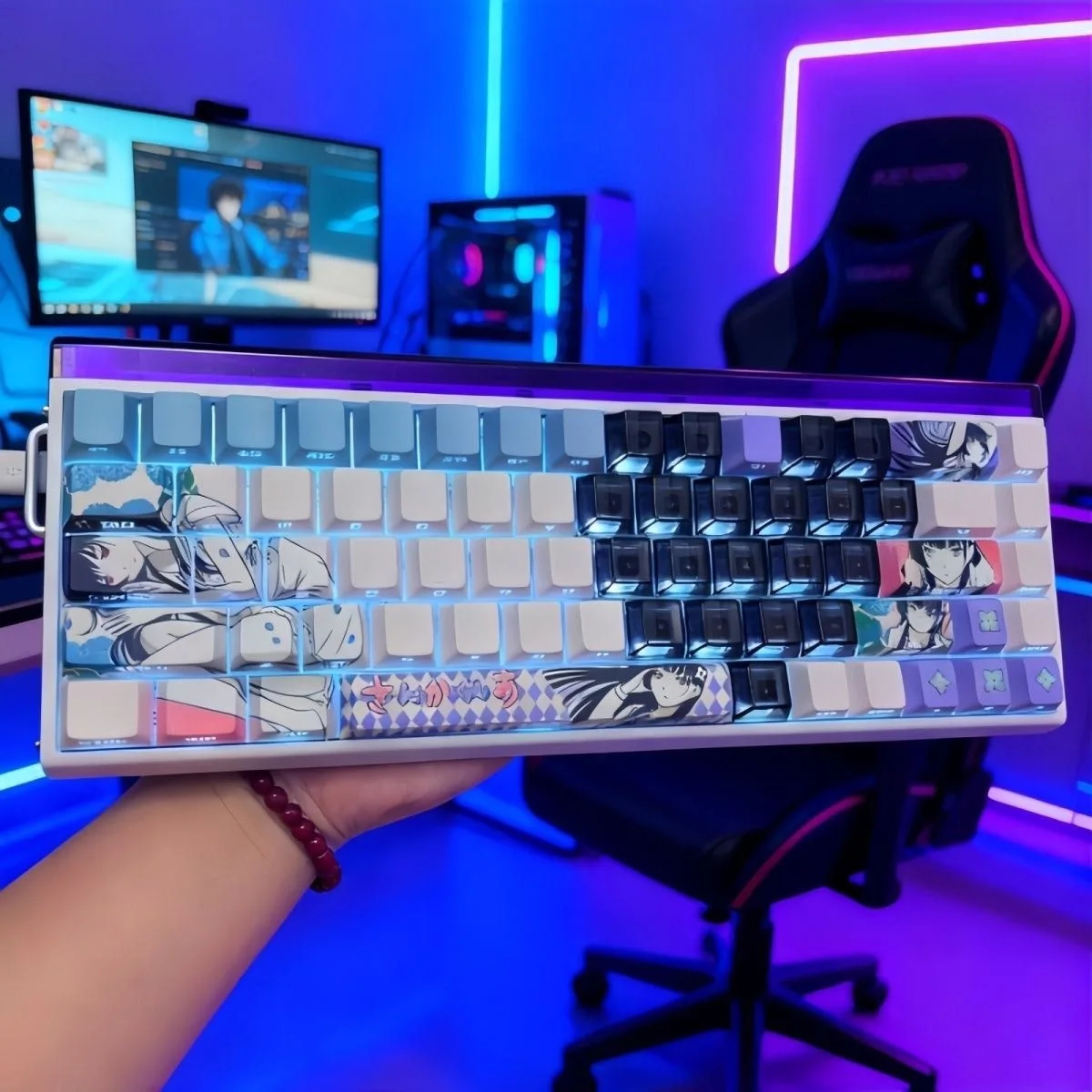 Custom Gothic Zombie Maiden Keycaps, Cherry Profile Side Print Translucent PBT Dye-Sub, Dark Floral High Aesthetic Gift