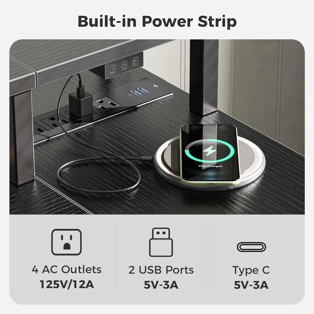 47 inch Reversible L Shaped Desk with LED Lights & Power Outlets, Computer Desk with Shelves & Monitor Stand, Gaming Desk