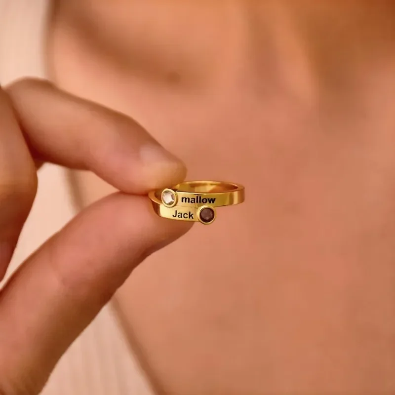 

Custom Engraved Birthstone Ring ,Personalized Children Names Ring,,Stacking Name Gold Jewelry,Cristhmas Gift