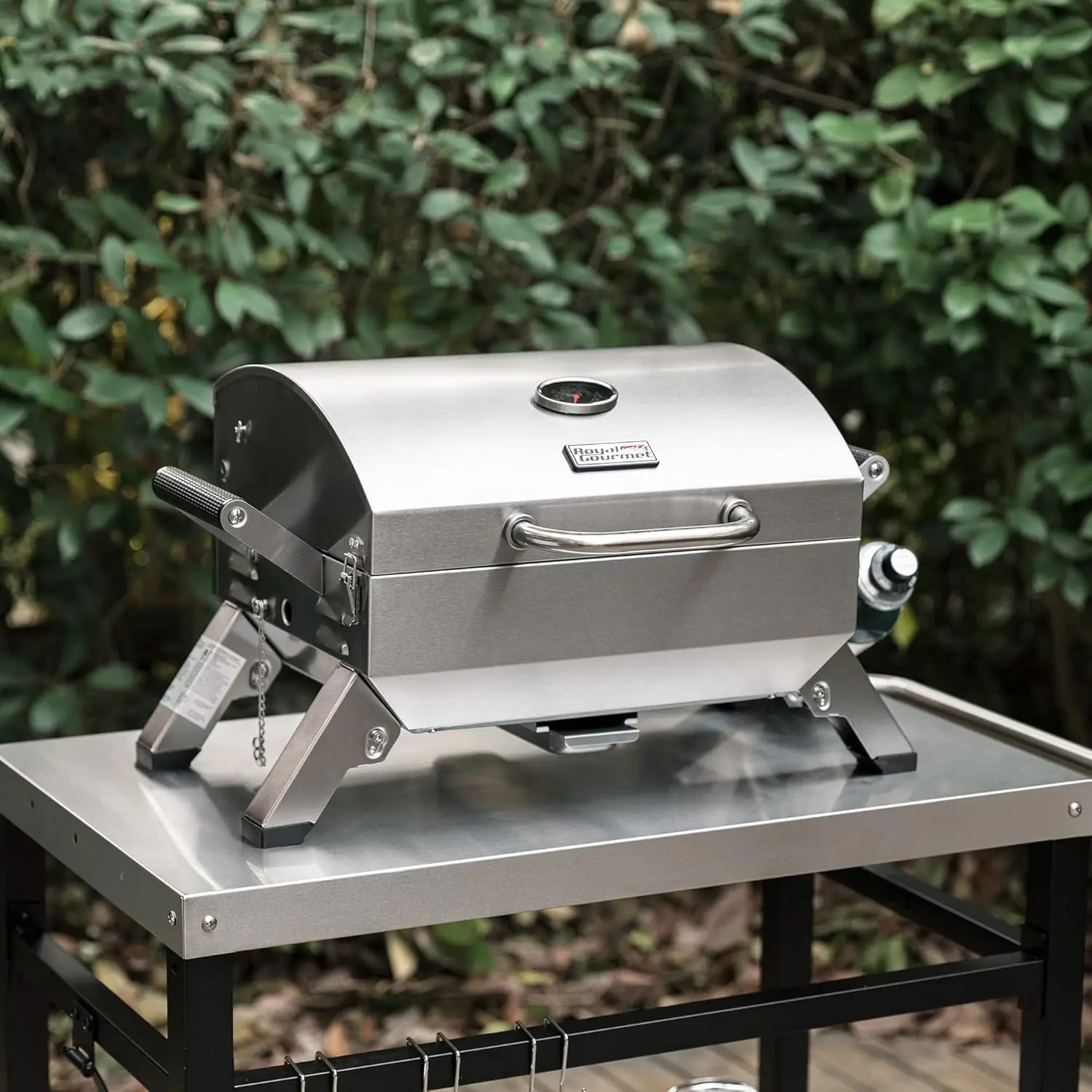 Two Handles and Travel Locks, Tabletop Propane Gas Grill with Folding Legs, 10000 BTU, for Picnic Cookout, GT2001, Silver