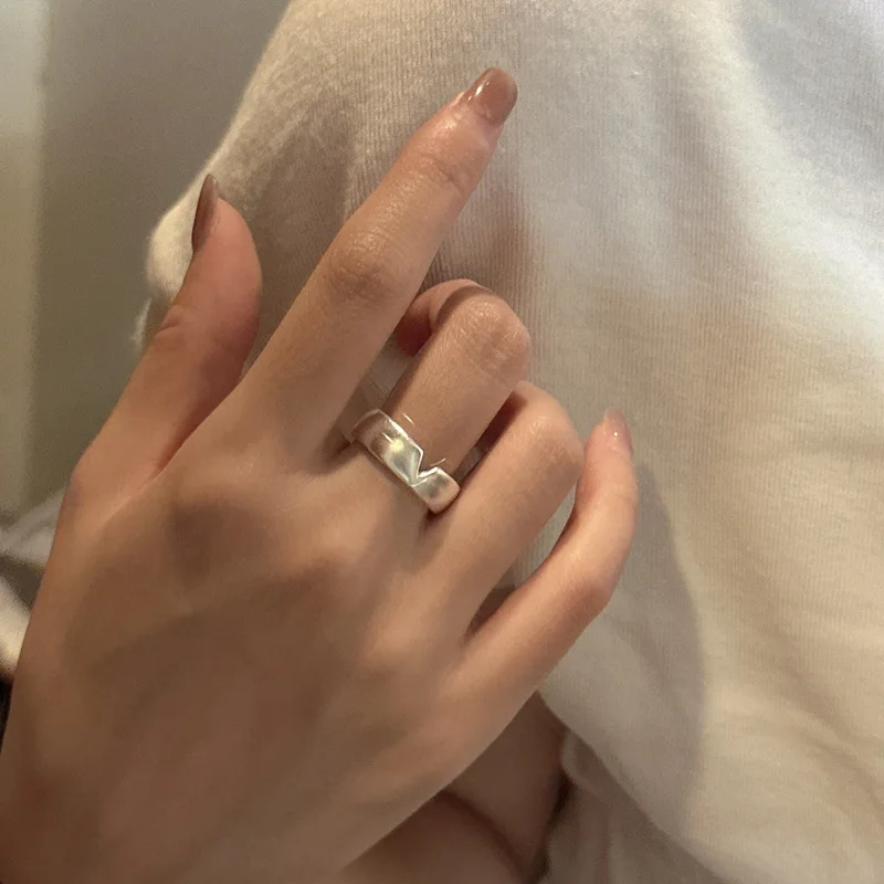 

S925 Sterling Silver Frosted V Ring Korean Style Simple Basic Personalized Wedding Ring Niche Design Frosted Sense Batch