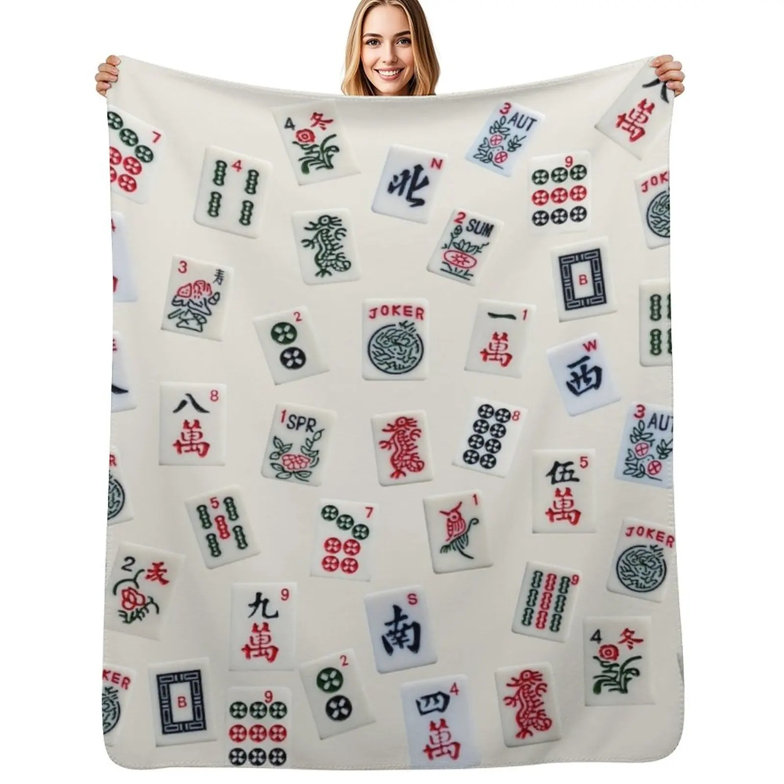 

Mahjong game tiles design Throw Blanket Cute Single Flannel Bed linens Blankets