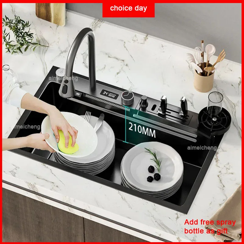 Nano Flying Waterfall Single Sink, Aço inoxidável 304, Bacia do prato do lado esquerdo, Novo produto, 2022