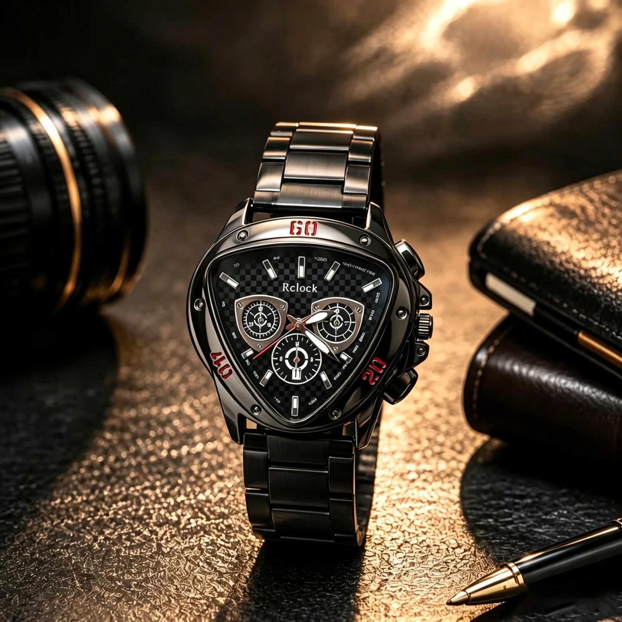 1 piece of men's luxury quartz wristwatch with triangular dial, large dial design, suitable for daily wear by business people
