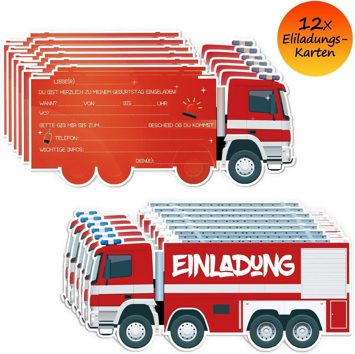 12 stücke Feuerwehr auto Geburtstags einladung karten-Feuerwehr auto Einladung karten, Feuerwehr