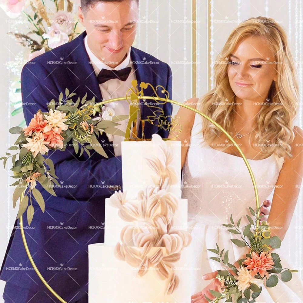 3er/6er-Set Mr & Mrs Hochzeitstorten-Topper aus Gold-Acryl, Braut-und-Bräutigam-Silhouetten, Tortendekoration für Hochzeit, Jubiläum und Partyzubehör – Detail 3