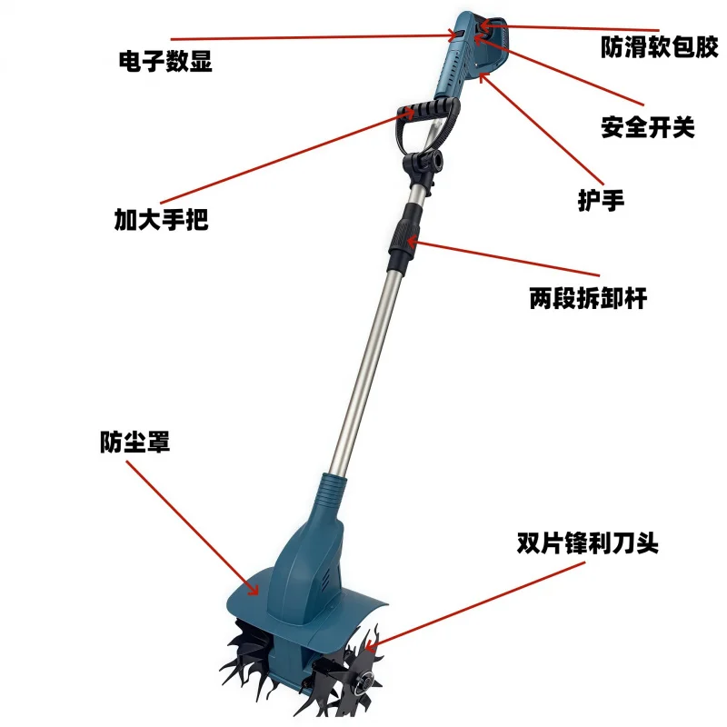 

Бесщеточный ручной культиватор с цифровым дисплеем и литиевой батареей, мини-фреза для сельского хозяйства, маленькая электрическая мотокосилка для копания и рыхления почвы