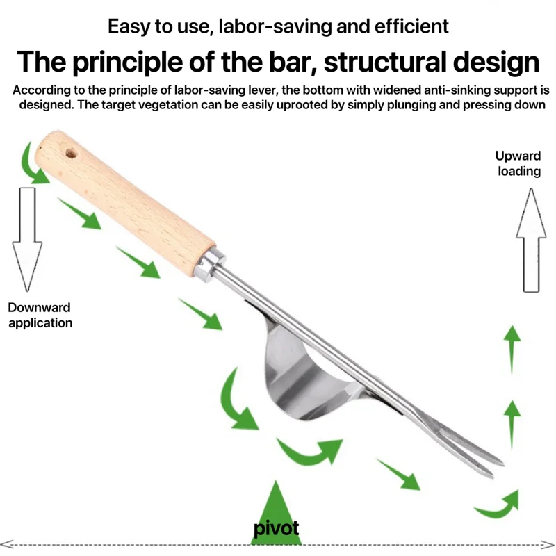 Imagem -05 - Jardim Weeder com Cabo de Madeira Mão Weeding Remoção Cortador Extrator Tools Multifunction Weeder Transplante Ferramenta Aço Inoxidável