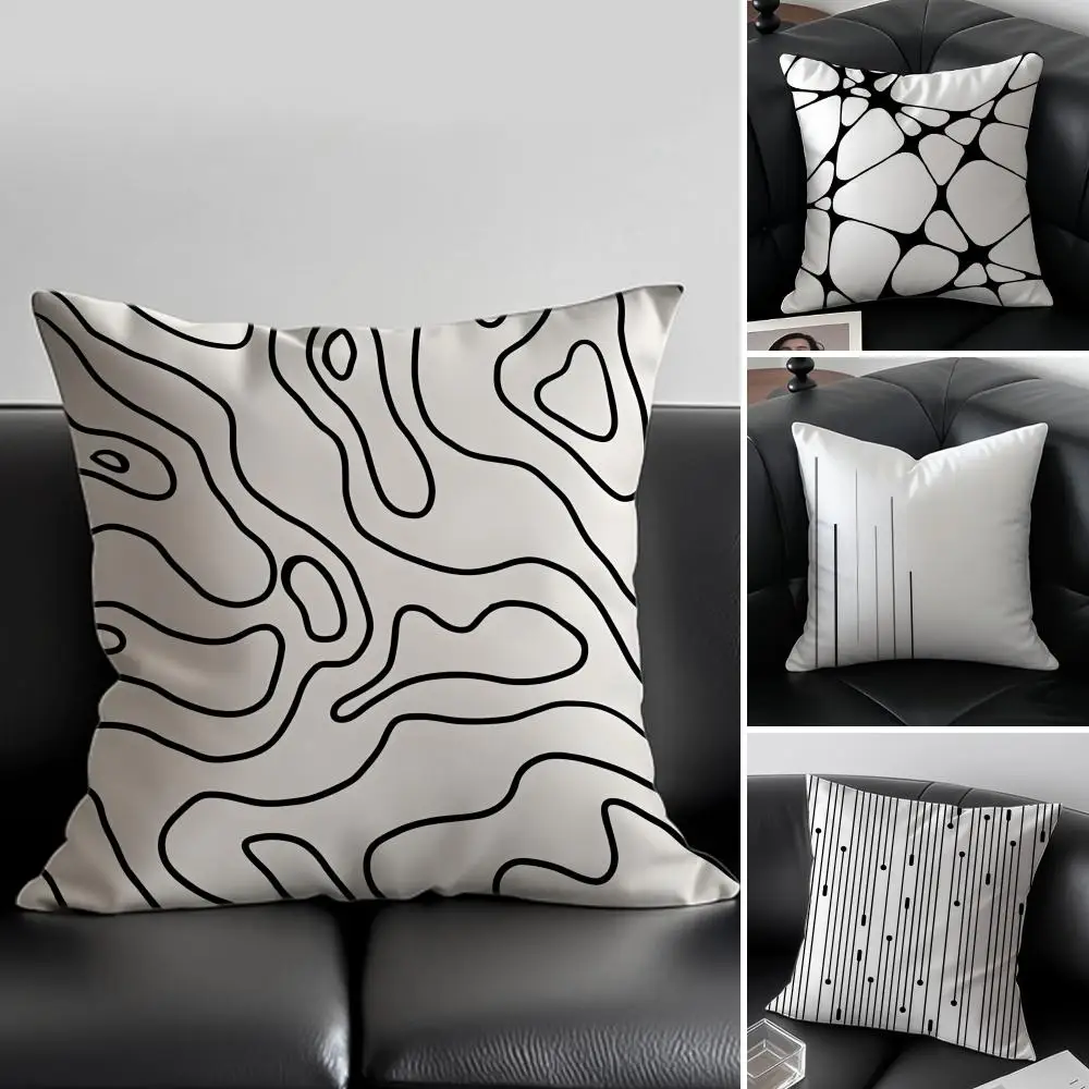 M-Minimalist Black & White Lines Cushion Cover Pillow Case Soft Friendly Fabric & Concealed Zipper