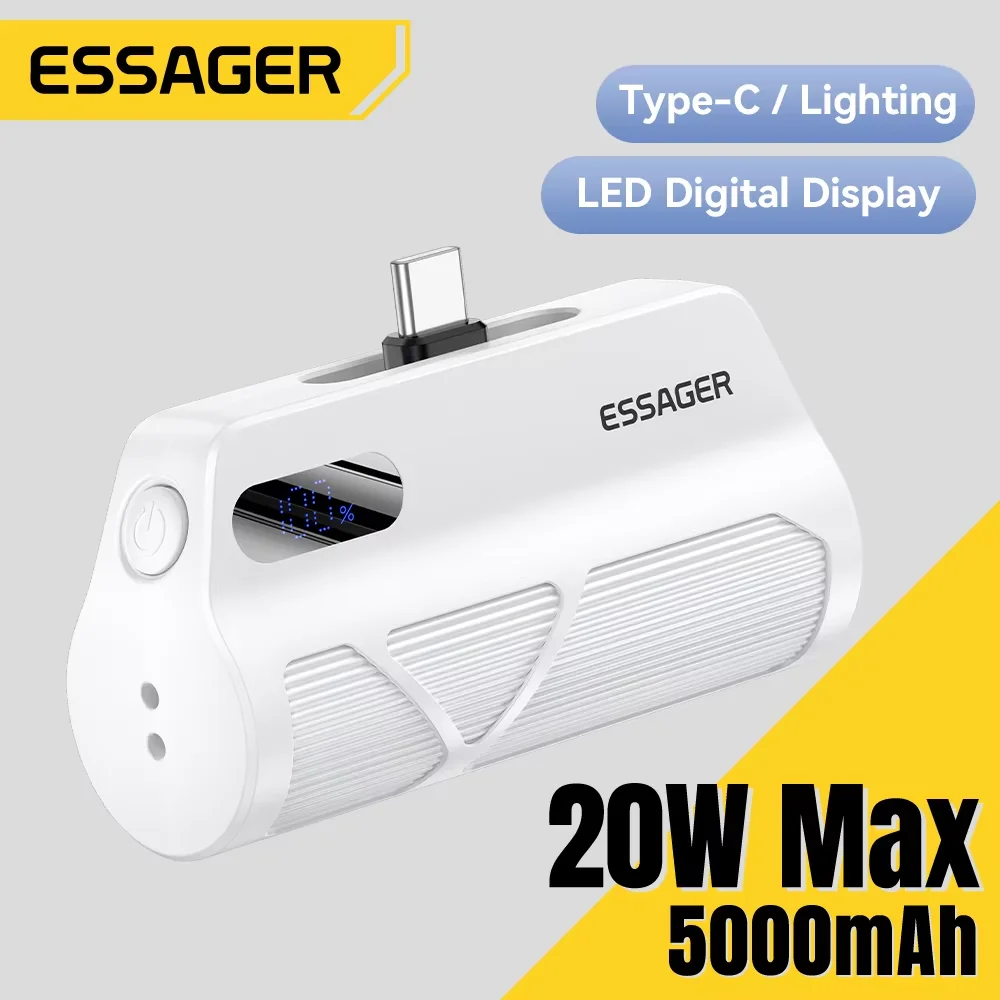 Essager Mini Power Bank 20W 5000mAh Type-C/Lighting Fast Charging External Battery for iPhone 16 15 14 13 Pro Max Samsung Xiaomi