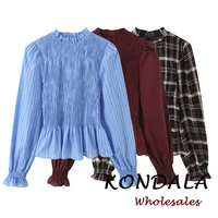 KONDALA Blusa Casual de Moda 2026 a Cuadros para Mujer, Elegante con Pliegues, Camisa Básica Casual Drapeada, Estilo Vintage para Mujer