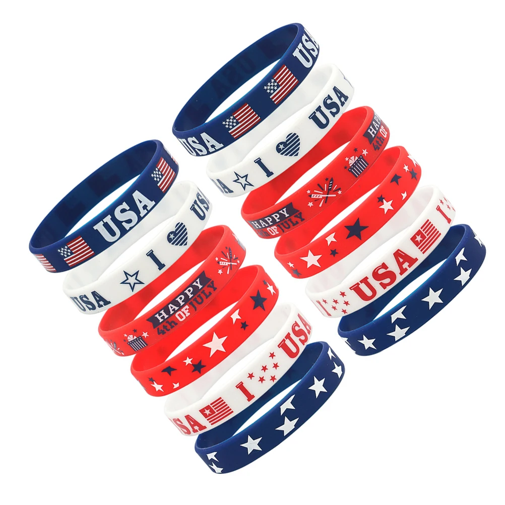 12 pezzi braccialetti con bandiera americana braccialetti in silicone gioielli per il Giorno dell'Indipendenza decorazioni multicolori in gel di silice per celebrazioni