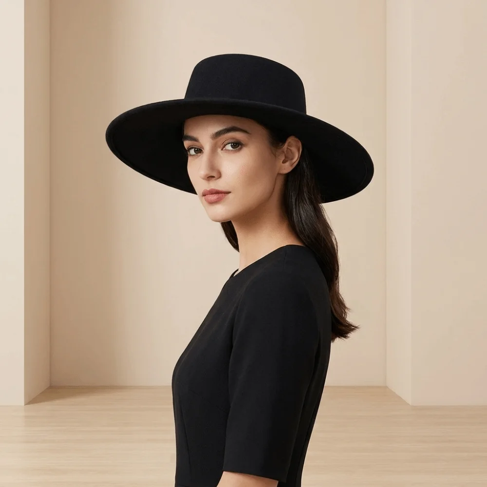 Solid Color Hepburn Style Bucket Hat Woolen Flat Top Wide Brim Felt Hat Fedora Hat Photography Decoration Women Jazz Hat Dinner