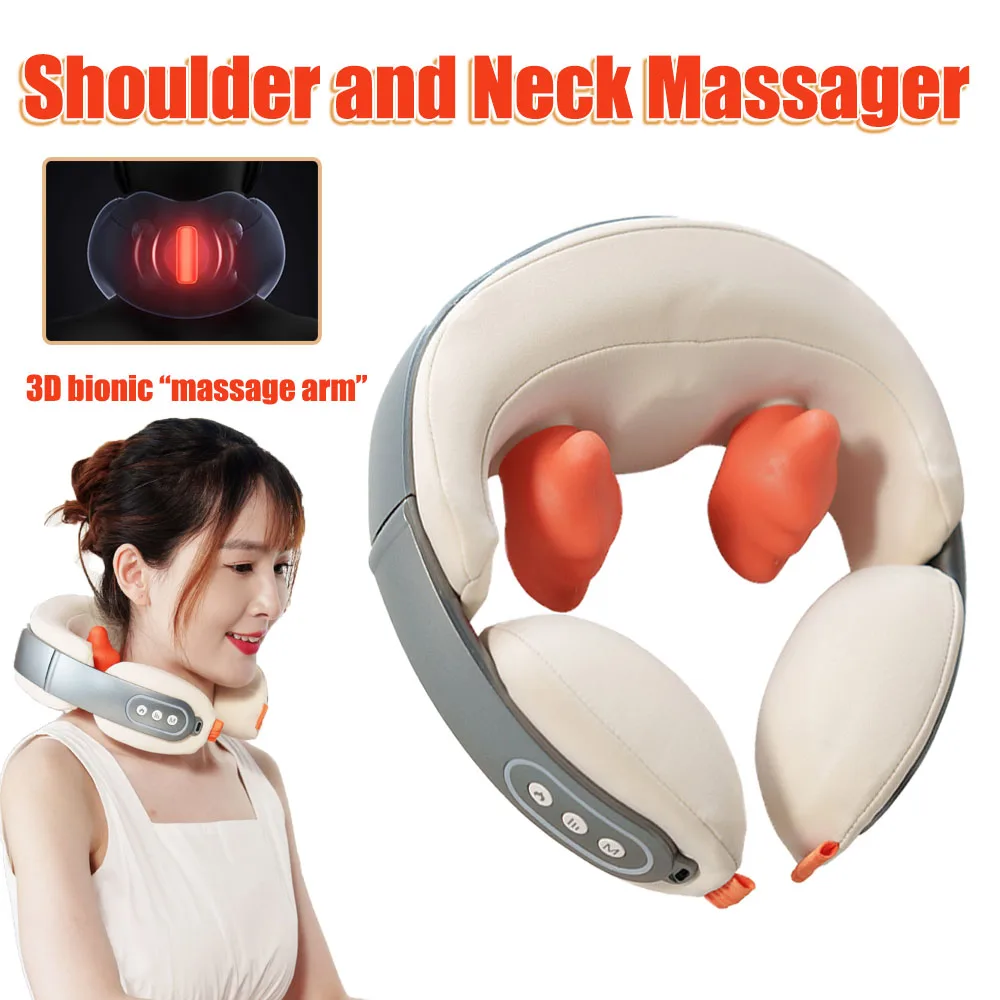 3D Neck Cervical Massager  Neck And Back Shiatsu Kneading Massager Electric Kneading Squeeze Muscles Massage Fatigue Relieve