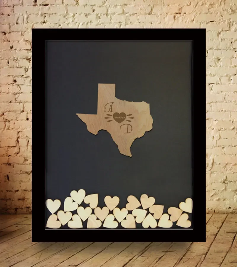 

Wooden Wedding Classic State Guest Book, Elegant MAP Drop Box with hearts,Mr&Mrs Guest Book Alternative, wedding Guest Book.