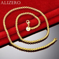 ALIZERO 18K Gold 4mm Round Box Chain Necklace For Men Women Wedding Banquet Party Gift Fashion Fine Jewelry Wholesale