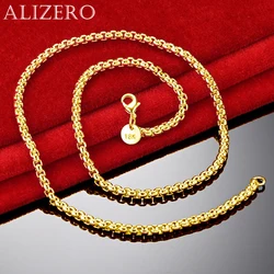 ALIZERO 18K Gold 4mm Round Box Chain Necklace For Men Women Wedding Banquet Party Gift Fashion Fine Jewelry Wholesale