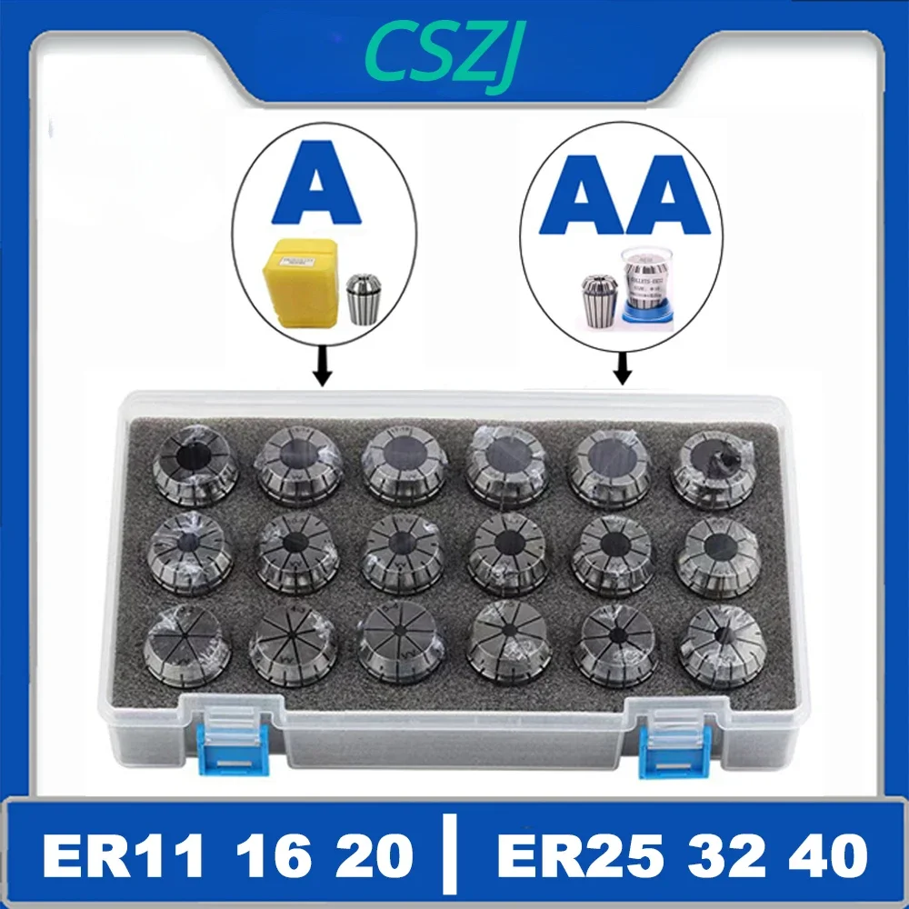 

ER11 ER16 ER20 ER25 ER32 ER40 Set ER Spring Collet Suit Chuck 0.015 0.008mm A AA for CNC Milling Tool Holder Engraving Machine