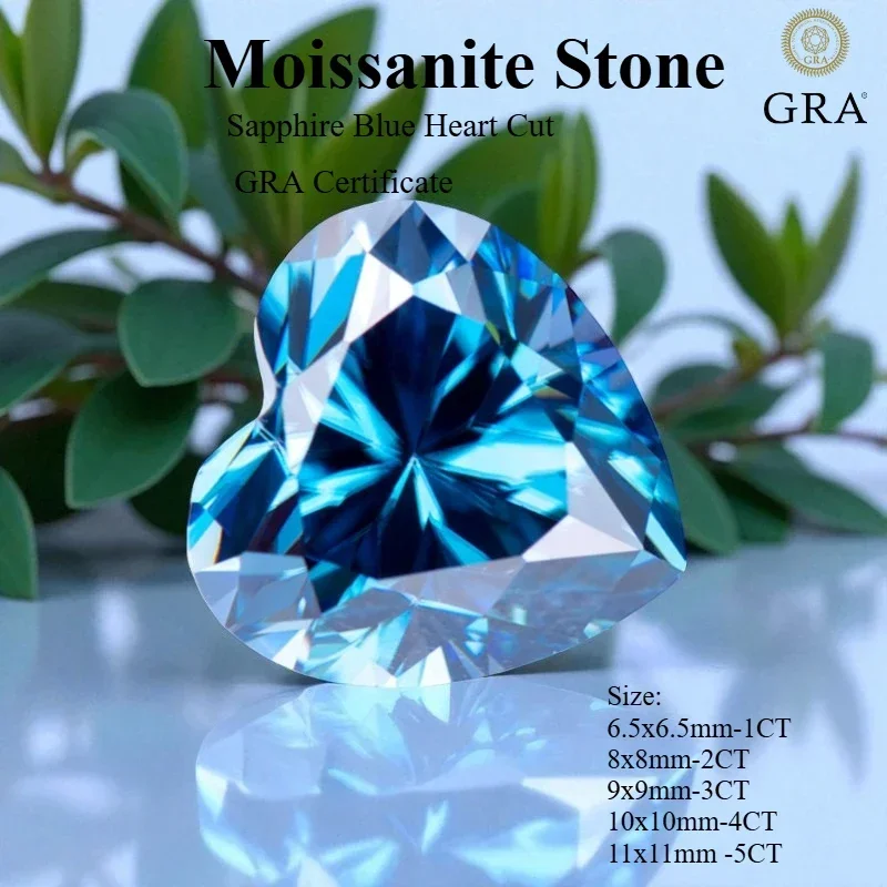 Sapphire Blue Color Moissanite Stone Heart Cut Lab Artificial Gemstone For Advanced Jewelry Making Material With Certificate 2