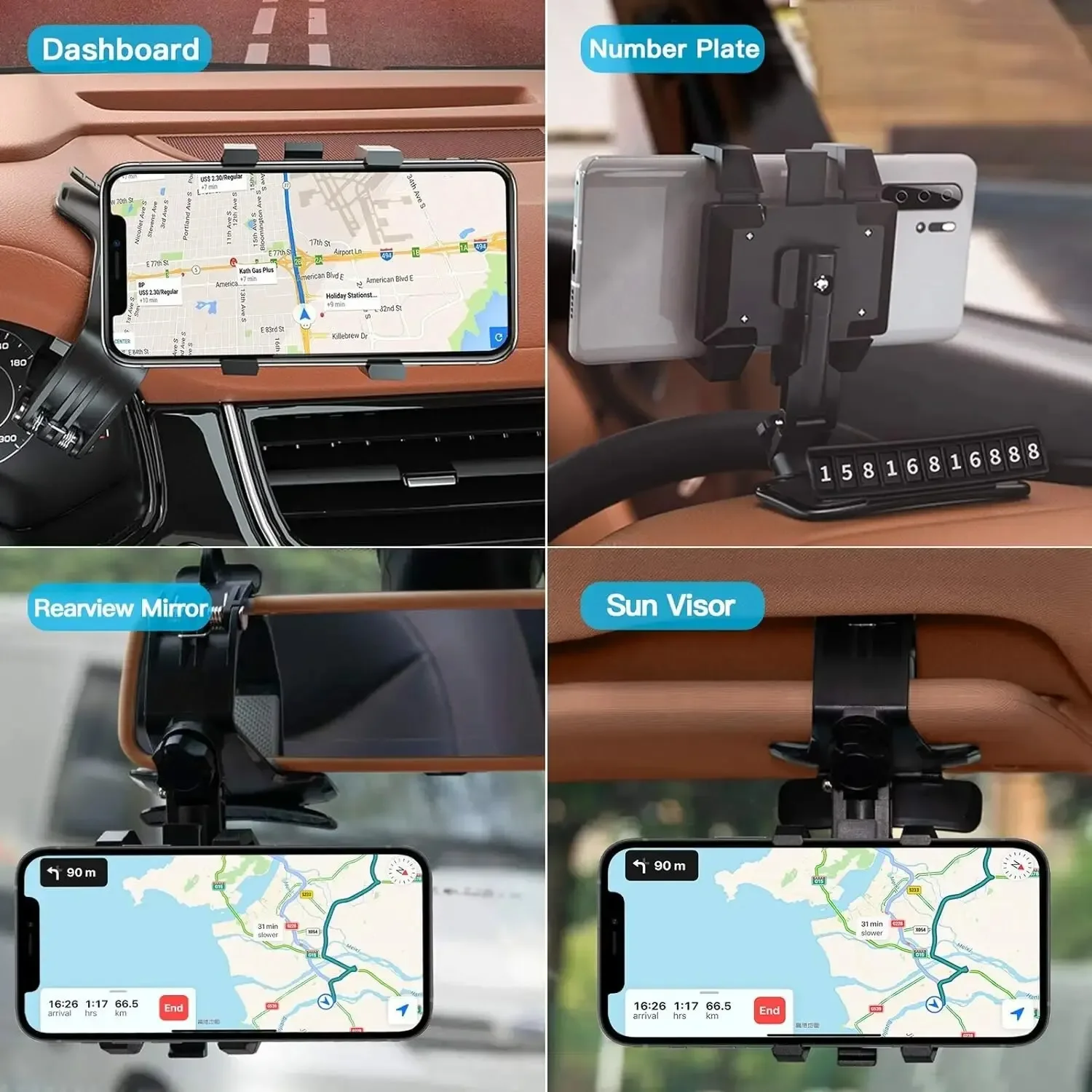 Car Phone Holder Mount for Dashboard, 1200° Rotating Cell Phone Holder for Car, Universal Big Clamp Car Phone Mount Compatible W image 6