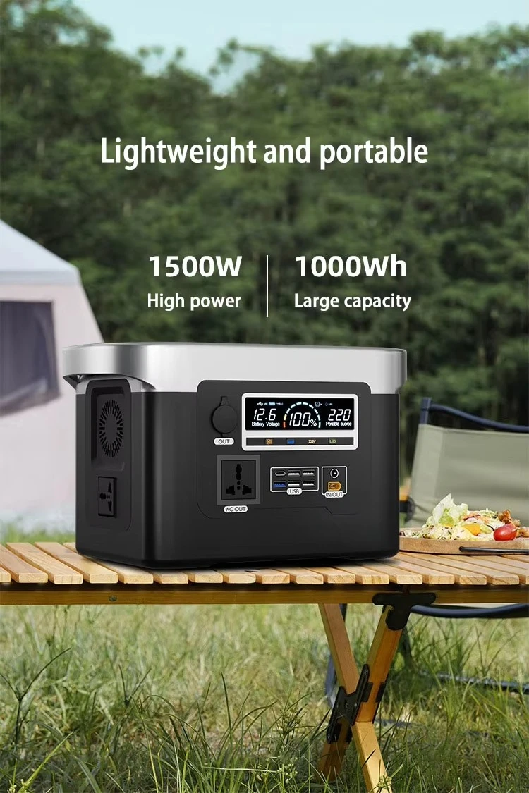 Portable Power Station AC Outlet and Light Emitting Diode Flashlight Fast Charging Silent Solar Generator