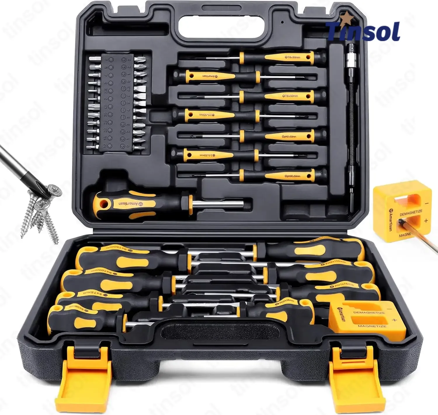 TINSOL 43Pcs Durable Magnetic Screwdriver Set with Case Slotted Phillips Hex Pozidriv Torx Precision Tools for DIY Repair Man