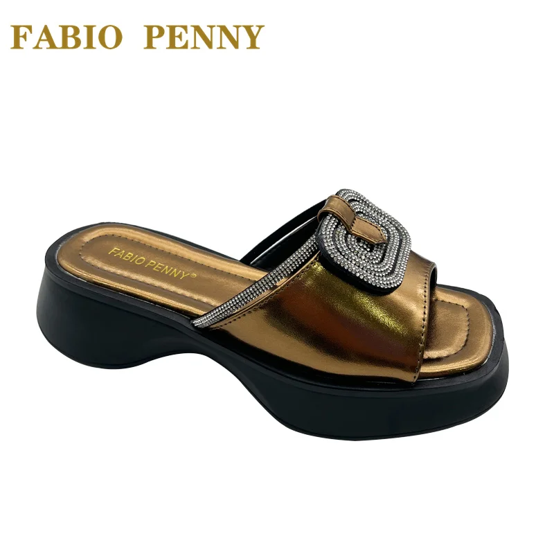 FABIO PENNY Official 2024 Platform Comfort Commuter Diamond Bright Fashion Women\'s Summer Casual Holiday Women\'s slippers