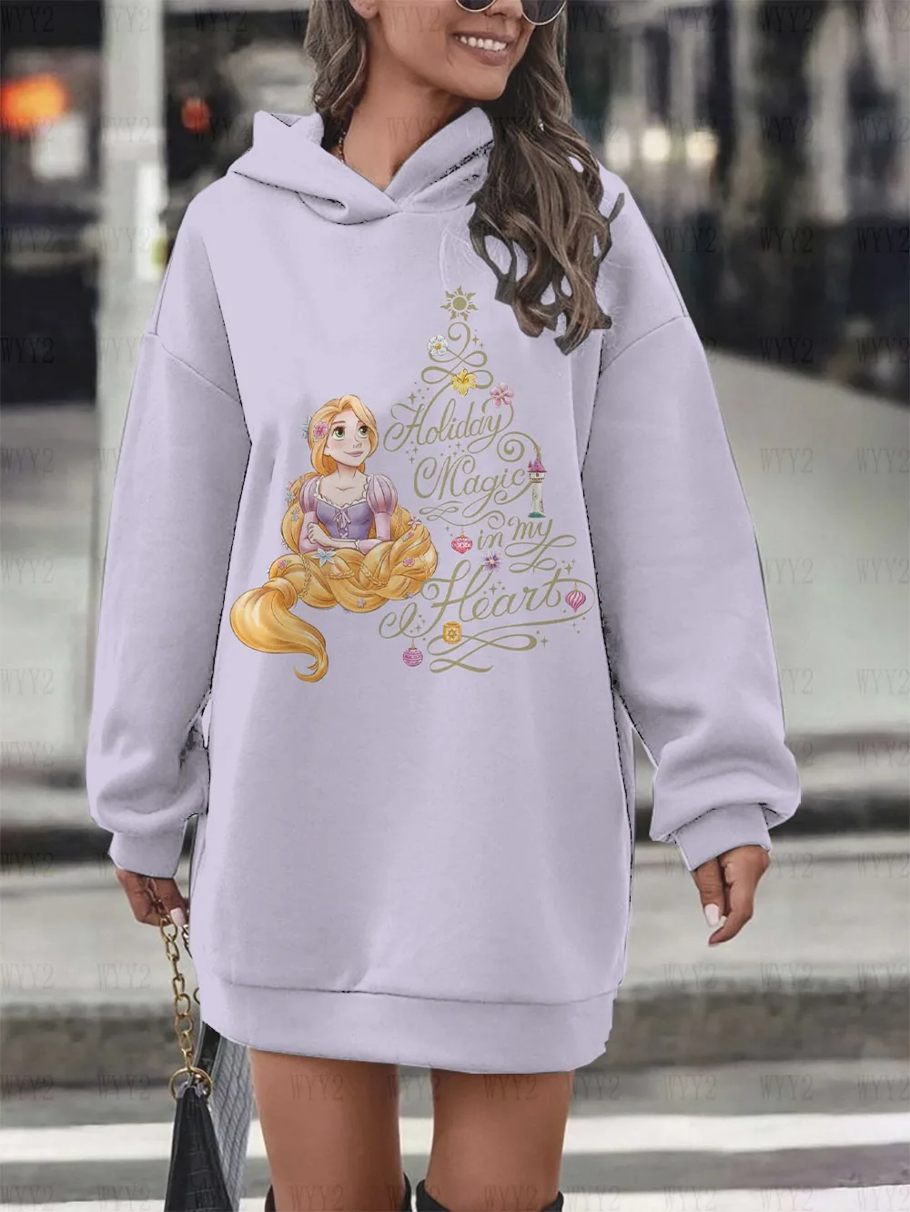 Nuevo Otoño e Invierno mujer Disney Rapunzel estampado vestido de fiesta de manga larga suéter vestido Casual Retro Sudadera con capucha