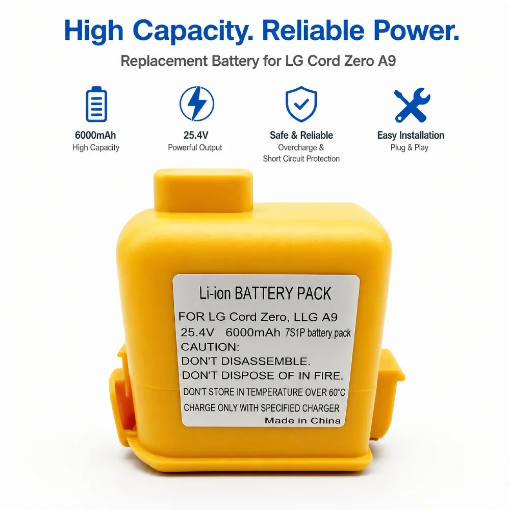 High Capacity Long Lasting Li-Ion Battery For LG Code Zero A9 A9S P9 Yellow Shell Vacuum Cleaner Replacement 5000-6000mAh