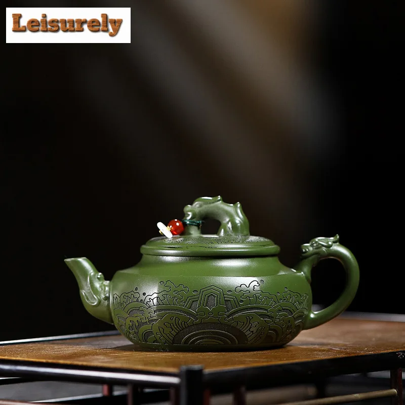 200ML Chinese Yixing High-end Purple Clay Teapots Famous Handmade Sea View Tea Pot Raw Ore Emerald Green Mud Kettle Zisha Teaset