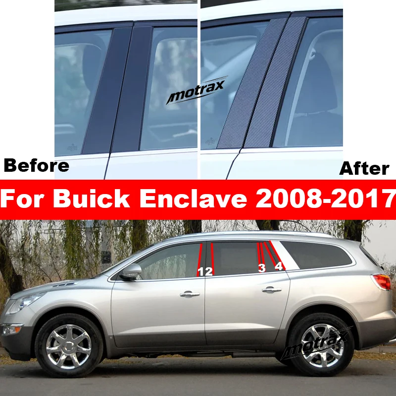 For Buick Enclave 2008-2017 Car PC Window Decoration BC Pillar Posts Door Trim Stickers Protective Exterior Accessories