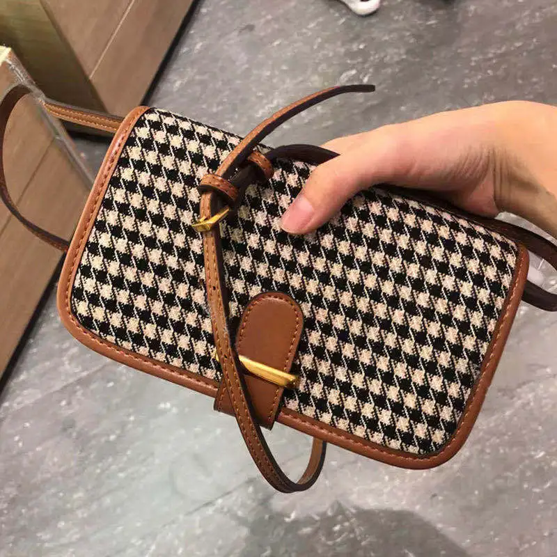 Female bag houndstooth spring/summer new retro small square bag texture single shoulder messenger bag mini bag