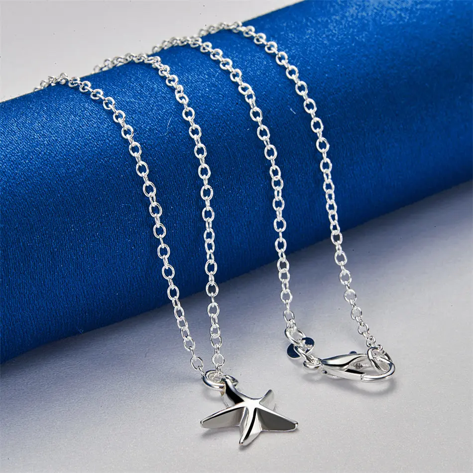 925 Pure Silver 16-30 Inches Exquisite Starfish Pendant Necklace Women's Fashion Wedding Accessories Jewelry