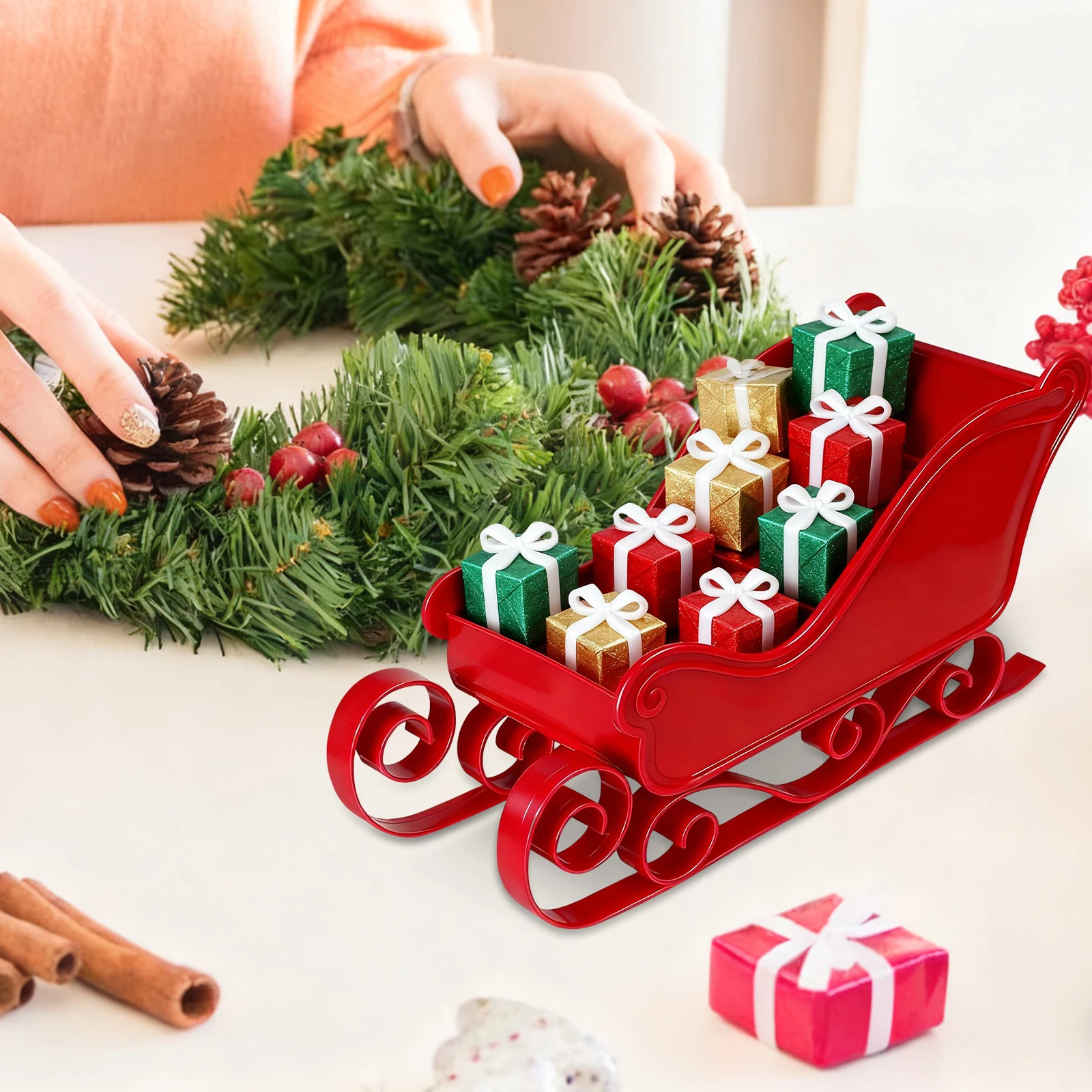 

1pc Mini Decor Small Plastic Sleigh Ornament For Christmas Tree Party Desktop Home Festive Decor Xmas Sleigh Adornment