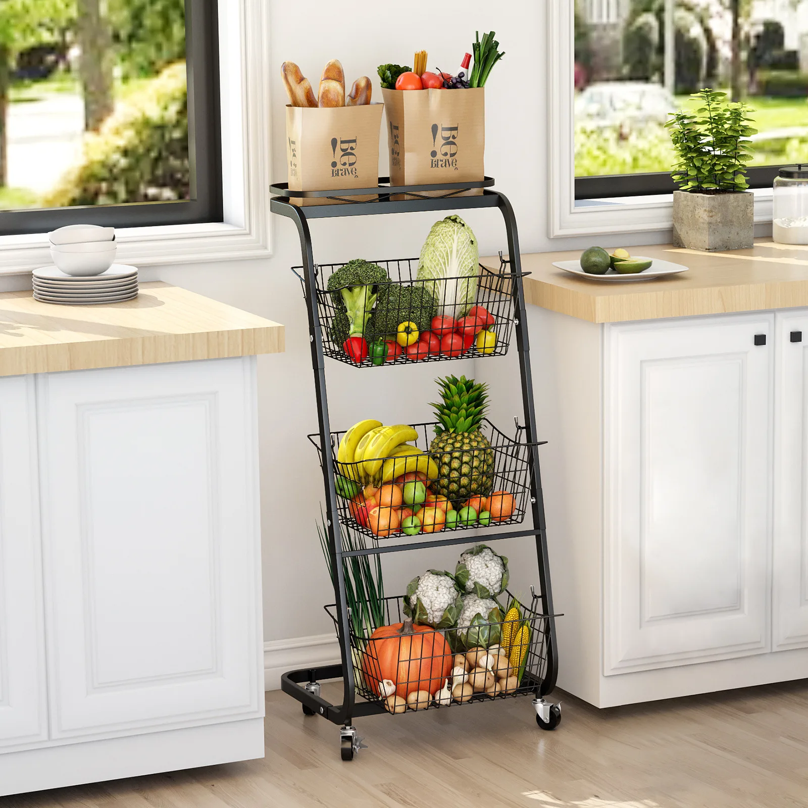 

Kitchen Basket Storage Rack Floor Household Fruit Vegetable Storage Rack Multi-Functional Multi-Layer Storage Basket