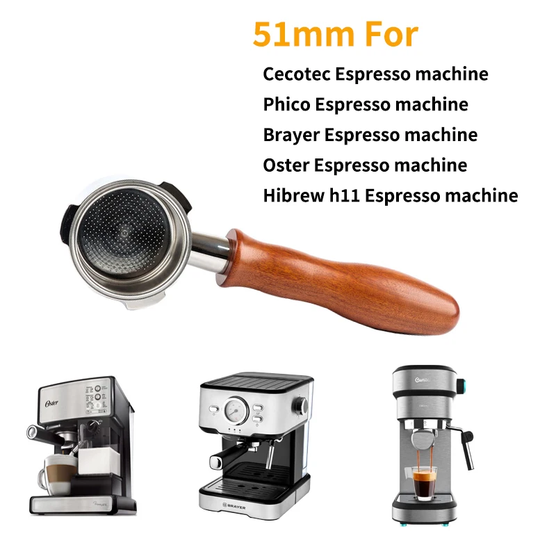 51mm Bottomless Coffee Portafilter for Hibrew h11/Oster/Cecotec/Phico/Brayer Espresso Machine Filter Basket Barista Accessories