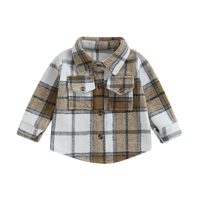 Kids Boys Plaid Shirts Coat Long Sleeve Turn-Down Collar Button-Down Toddler Jackets Fall Winter Casual Outerwear