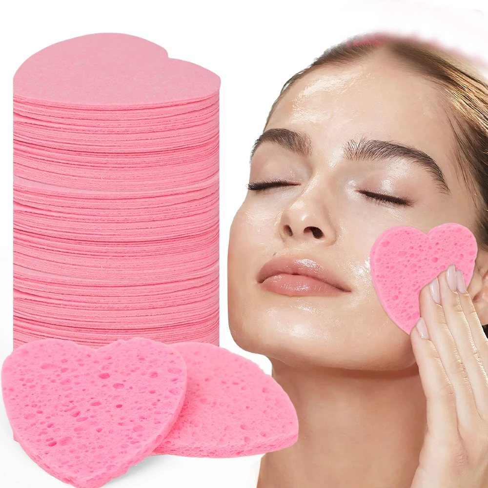 Coração Forma Compress Wash Esponja De Limpeza, Massagem Spa Rosto Reutilizável, Puff de Remoção de Maquiagem, Máscara Esfoliante, Ferramenta de Limpeza Facial