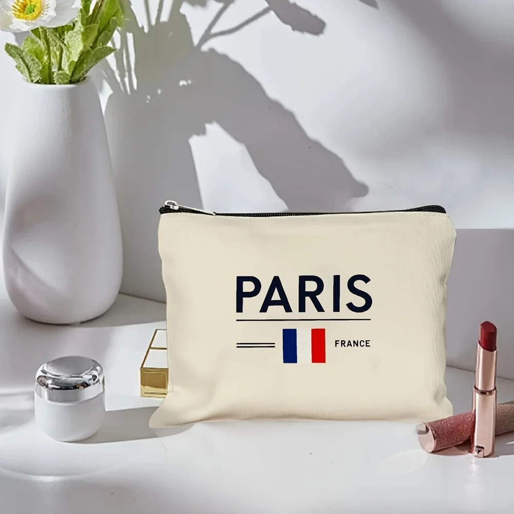 Kosmetyczka z nadrukiem w stylu Paryża - wielofunkcyjna saszetka na zamek błyskawiczny, etui na biżuterię, idealna podróżna mała saszetka na zamek błyskawiczny.
