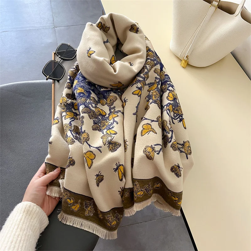 Thick Blanket Winter Warm Scarf for Women Fashion Floral Print Cashmere Shawl Wraps Pashmina Scarf Stoles Bufanda Female 2024