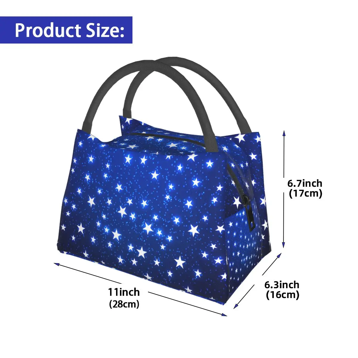 Navy Blue Sky And Stars Print Insulated Lunch Bag for Women Children Portable Food Boxes Thermal Lunch Box Tote
