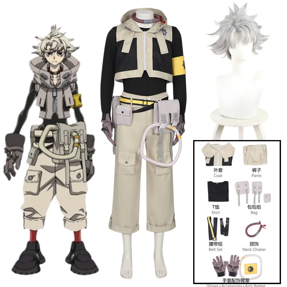 

GACHIAKUTA Rudo Cosplay Costume Rudo Gloves Top Pants Waist Bag Wig Outfits Halloween Christmas Role Playing Costume