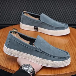 Men Loafers Shoes Summer Shoes Man New Fashion Canvas Footwear Soft Flat Comfy Flock Suede Leather Men Casual Vulcanized Shoe