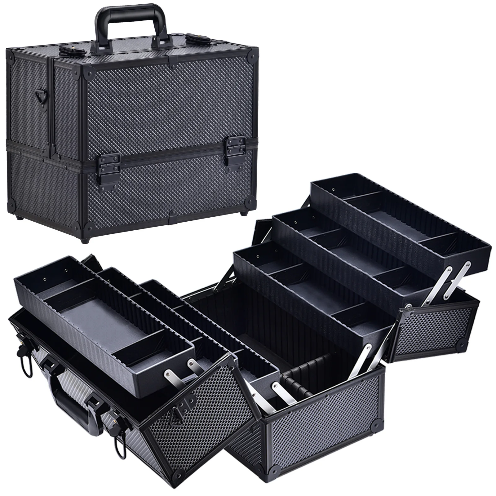Customizable Durable Aluminum 6-Tier Storage Transport Case Detachable Strap for Gear Tools & Accessories-OEM & ODM Support