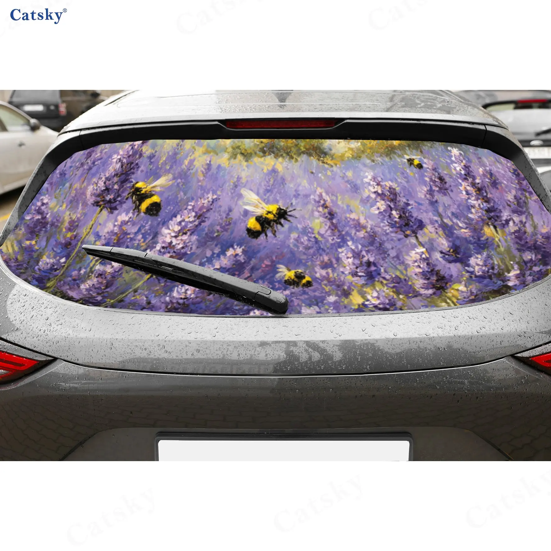 لافندر فيلد بيز مشغول مغامرة بولي كلوريد الفينيل مثقب سيارة الفينيل يلتف ، دائم ملصق الزجاج الأمامي الخلفي للسيارة ، مقاوم للماء سيارة الخلفية فوز #1