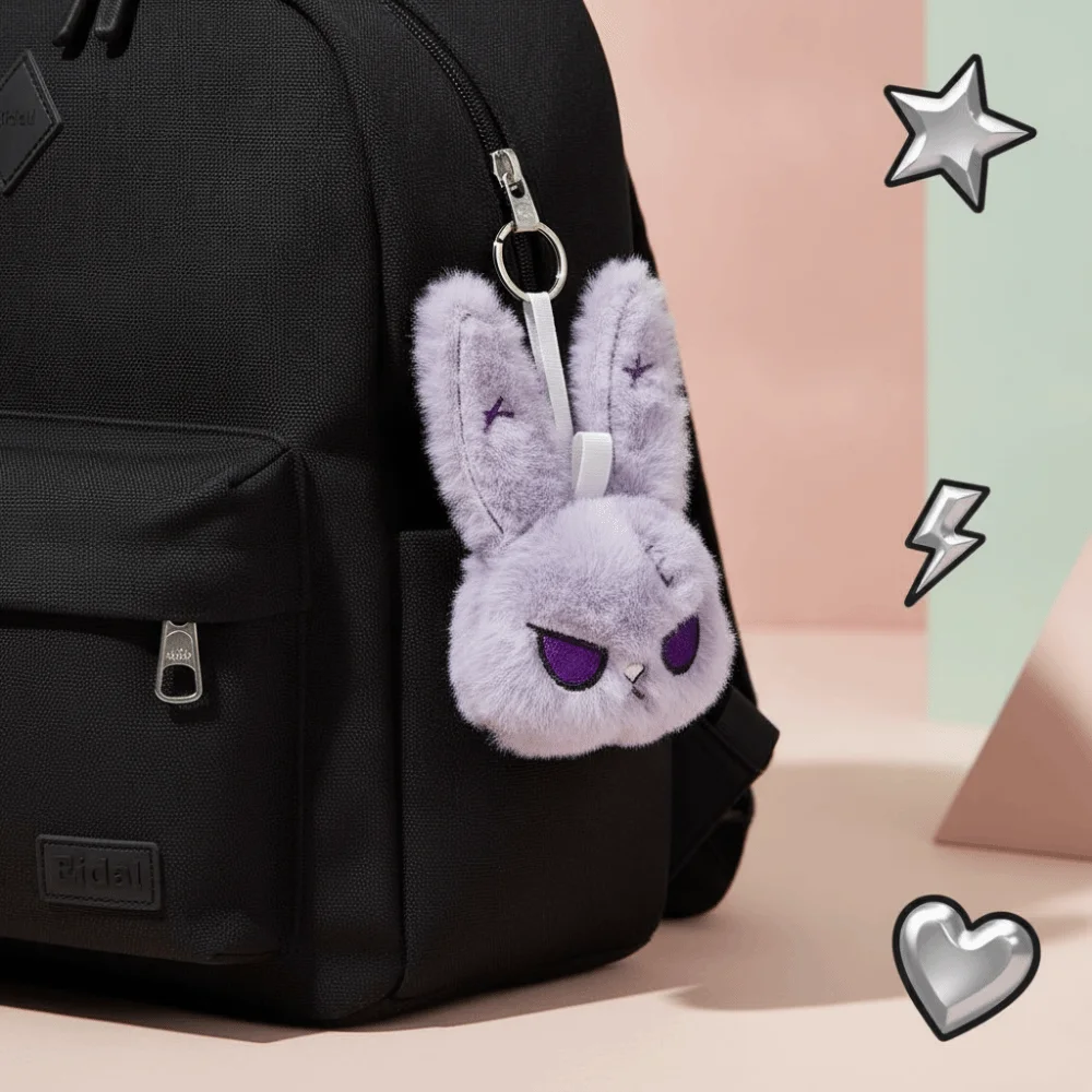 Spooky Fluffy Gothic Rabbit Soft Handmade-look Halloween Plushie Solid Color Durable Stitched Bunny Anime Fans