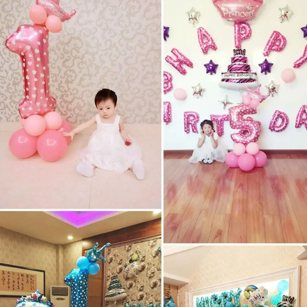 

32in Birthday Party Number Balloon Blue Pink Number Star Print 0-9 Foil Balloon Aluminum Film Cartoon Zoo Theme Decoration