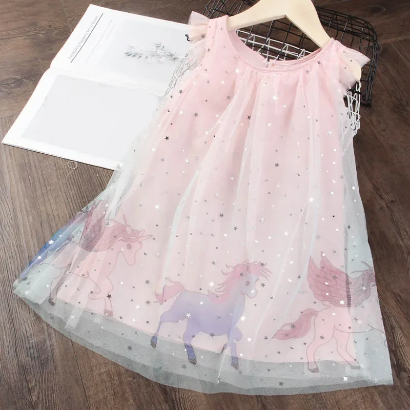 

Summer Girls Unicorn Dress Children Cartoon Floral Party Birthday Sleeveless Dresses Kids Baby Princess Clothes Headband