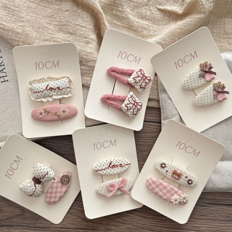 New Children's Plaid Button Hairpin Cute Girl Striped Oval Water Drop Broken Hair BB Clip Bangs Side Hairpin Multi-color